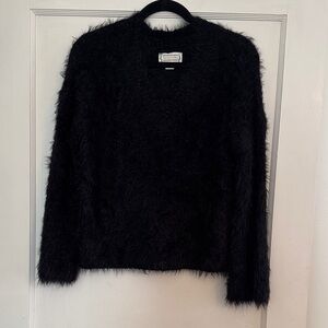 Love Riche Black Fuzzy Crew Neck Sweater